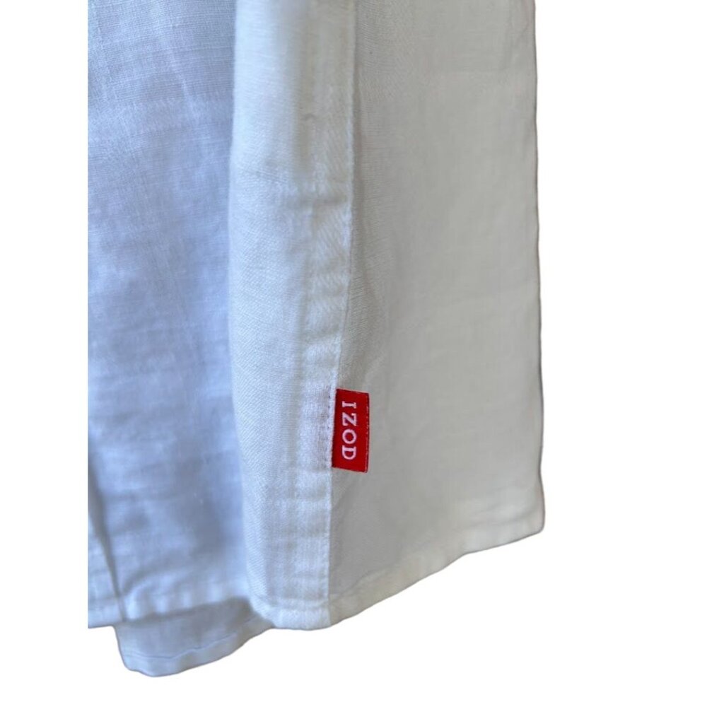 Izod‎ Mens White Linen & Cotton Blend Short Sleeve Button-Down Shirt XXLG - Picture 2 of 5